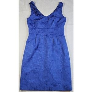 Tahari ASL Blue Jacquard Floral Sleeveless Dress